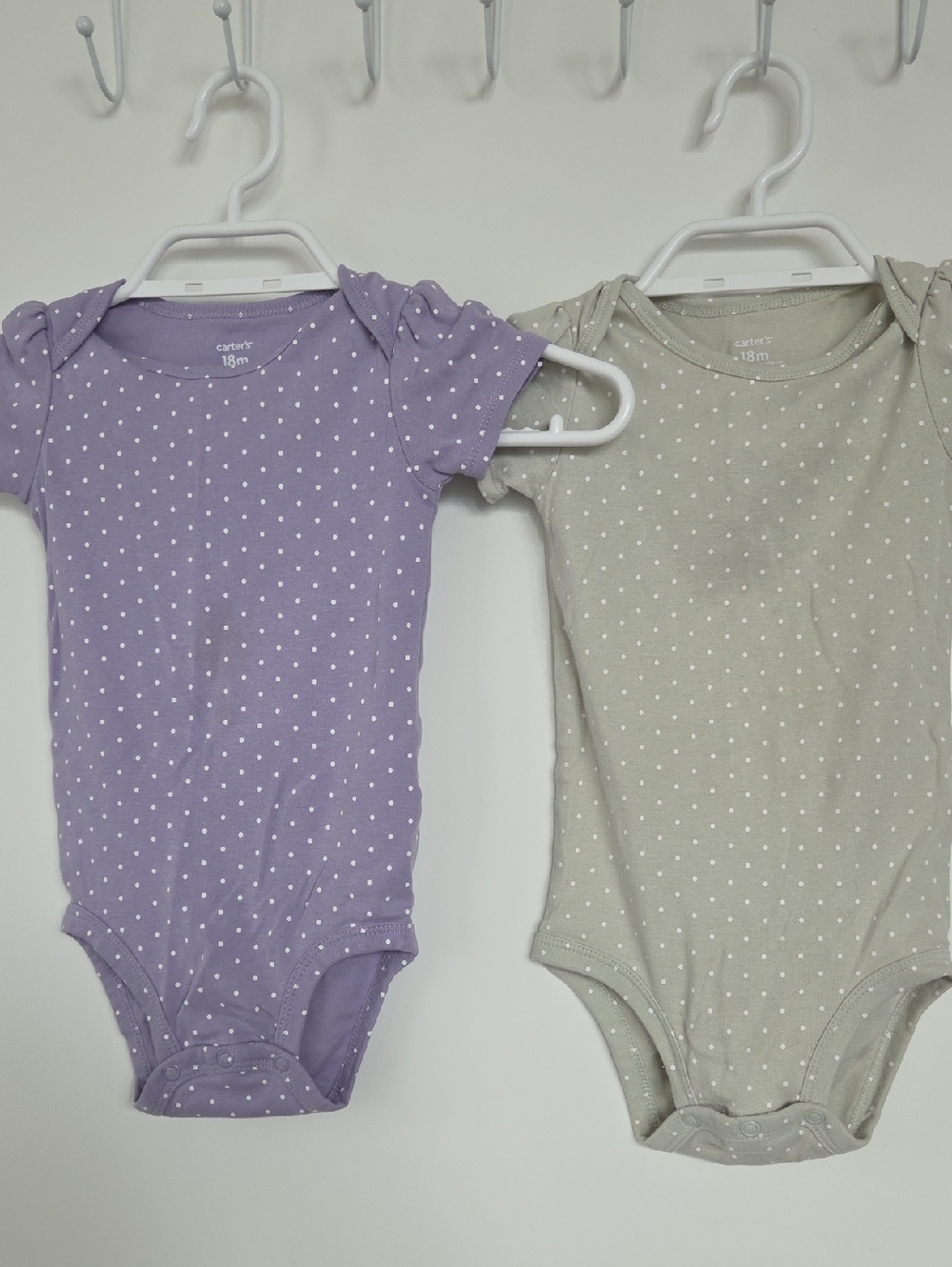 Set of 2 - Carter's Purple and Light Gray Polka Dot One-Pieces